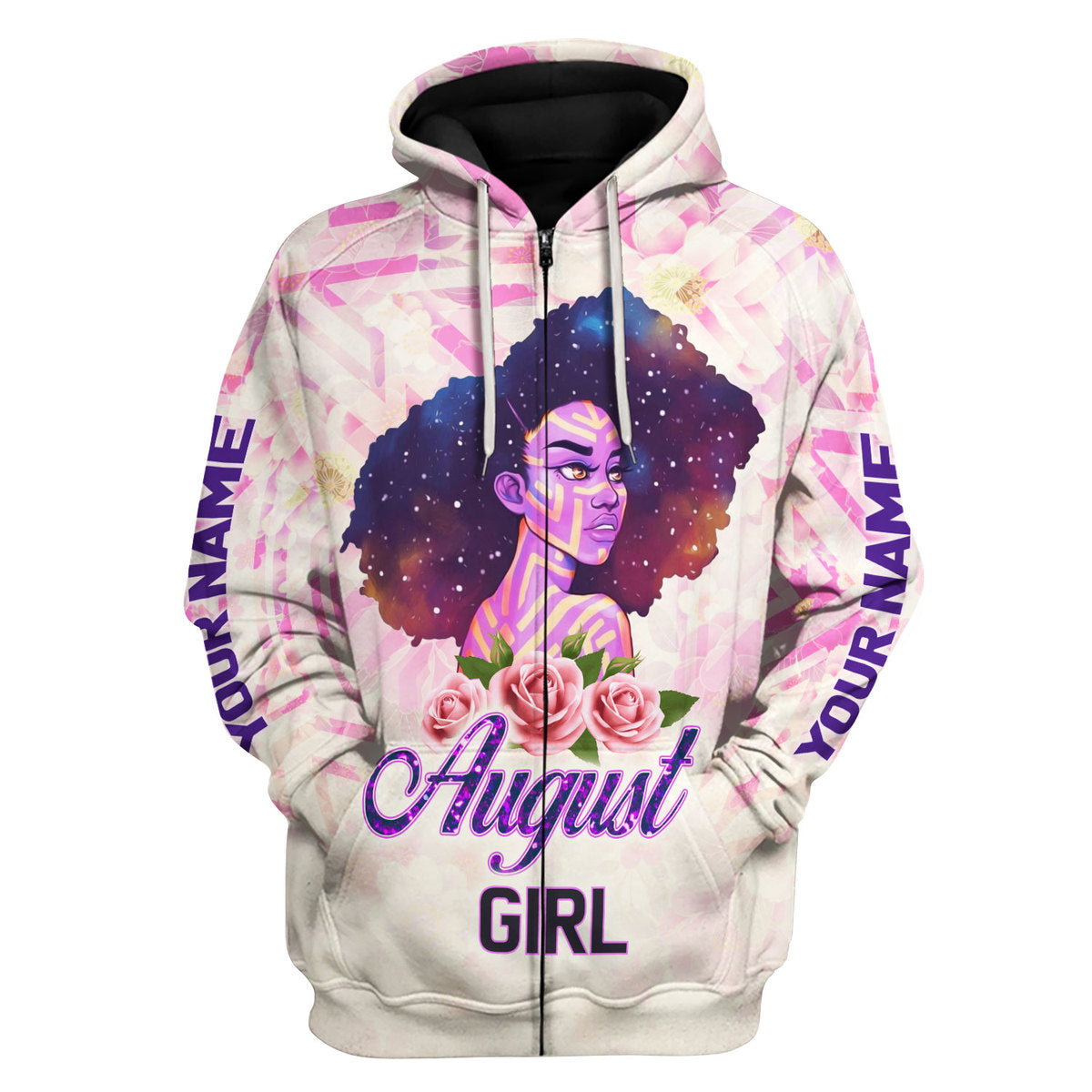 CustomsPig Personalized Zip Hoodie August Girl All Over Printed