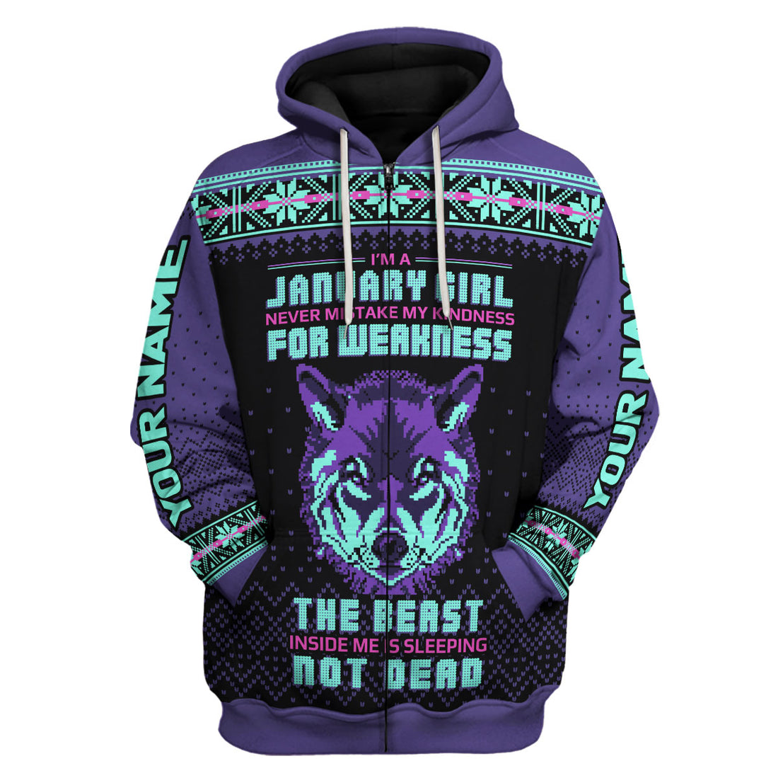 CustomsPig Personalized Zip Hoodie January Girl All Over Printed