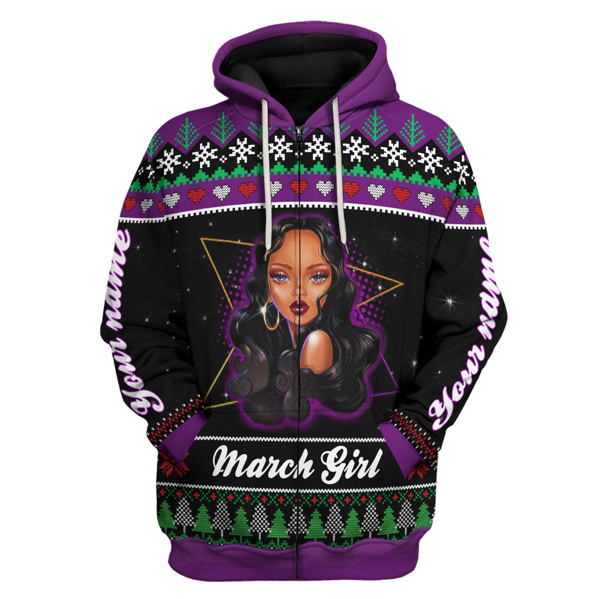 CustomsPig Personalized Zip Hoodie March Girl All Over Printed