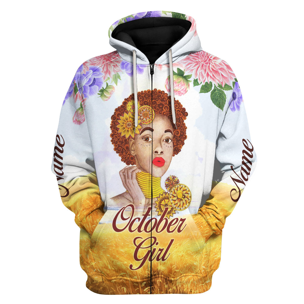 CustomsPig Personalized Zip Hoodie October Girl All Over Printed