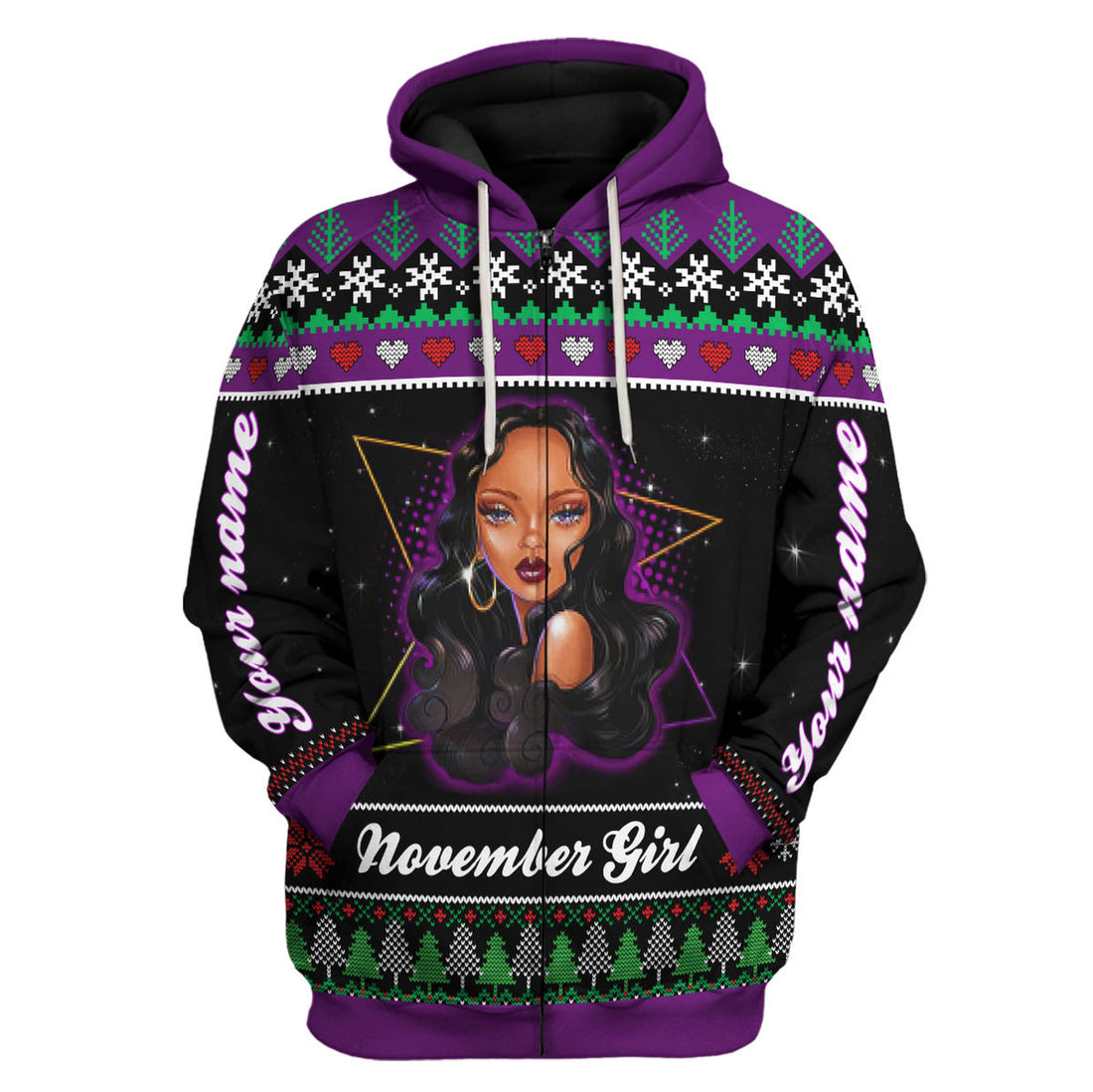 CustomsPig Personalized Zip Hoodie November Girl All Over Printed