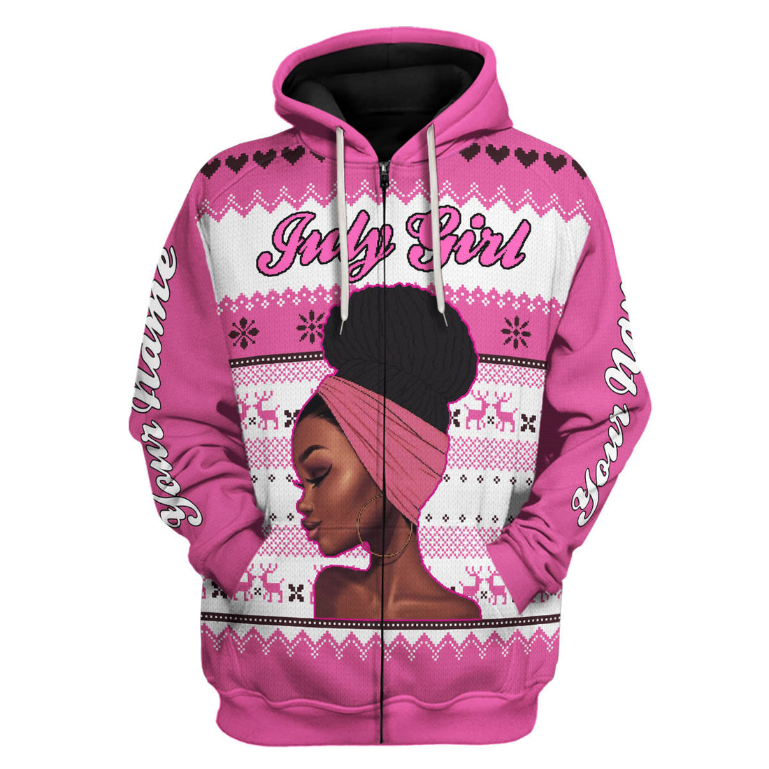 CustomsPig Personalized Zip Hoodie July Girl All Over Printed