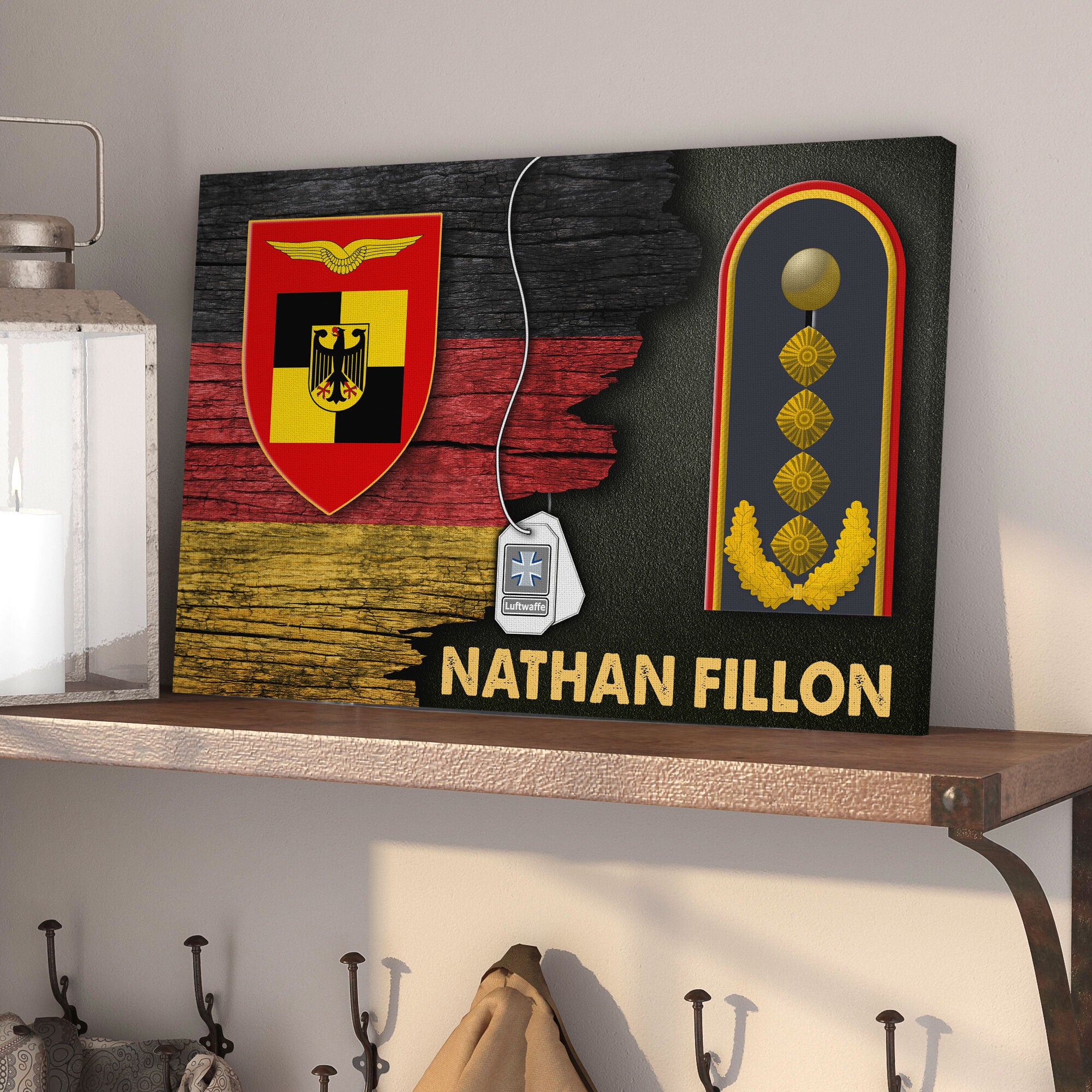 Personalize Name and Ranks- Generalinspekteur der Bundeswehr- Luftwaffe Half Flag With Military Ranks/Insignia Canvas