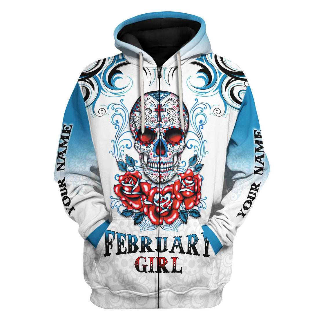CustomsPig Personalized Zip Hoodie February Girl All Over Printed