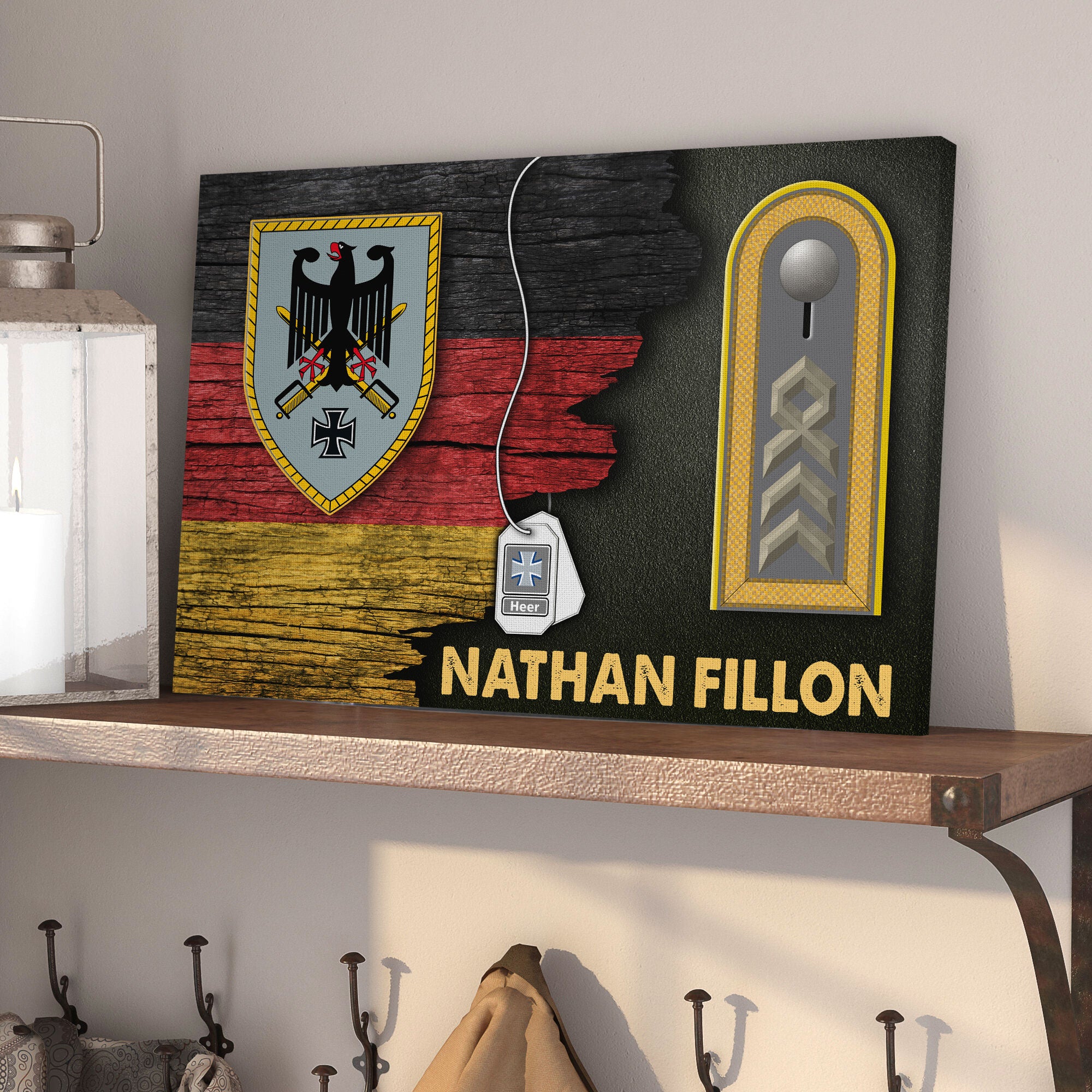 CustomsPig Army Command, German Army - German Coat Of Arms Heer Half Flag With Military Ranks/Insignia Canvas
