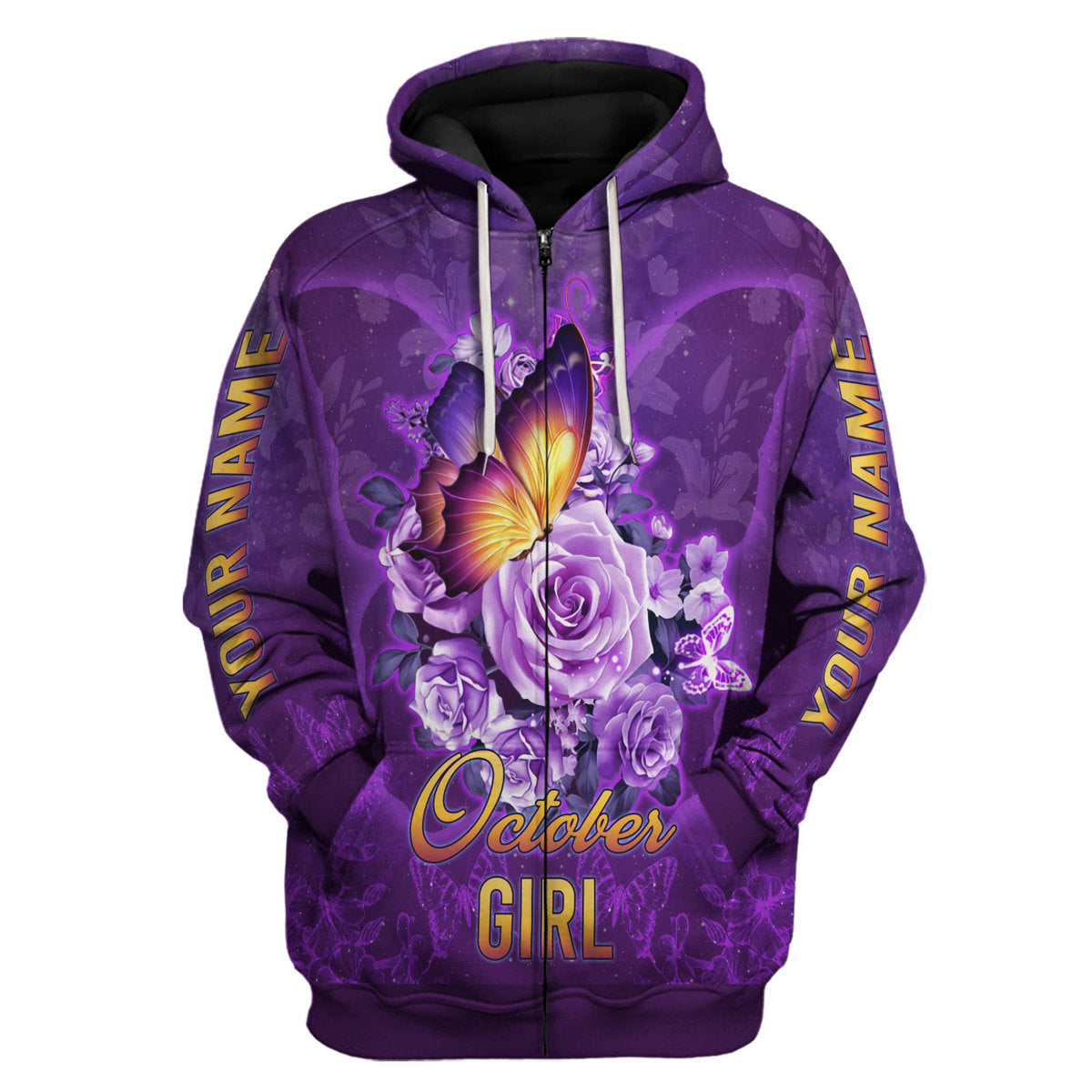 CustomsPig Personalized Zip Hoodie October Girl All Over Printed