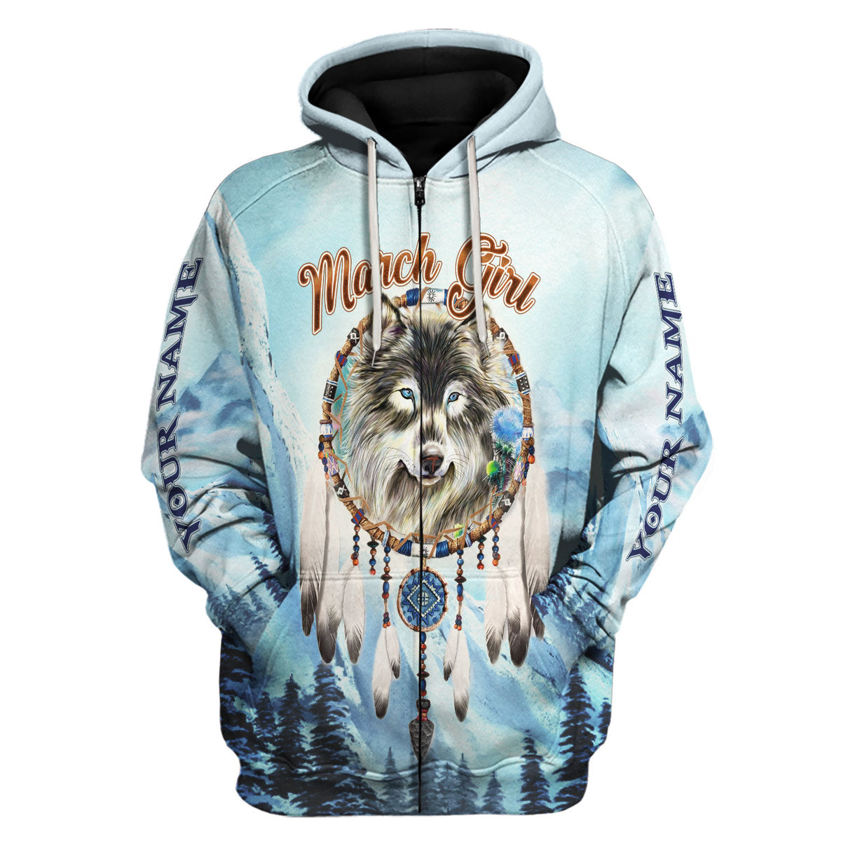 CustomsPig Personalized Zip Hoodie I Am A March Girl All Over Printed