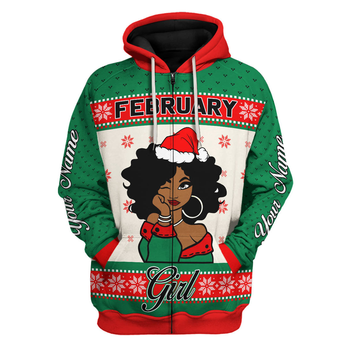 CustomsPig Personalized Zip Hoodie February Girl All Over Printed