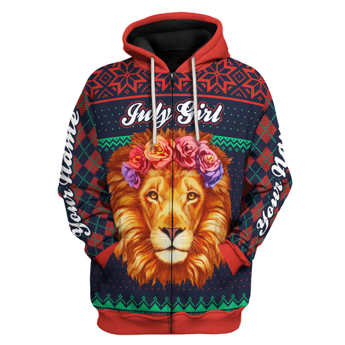 CustomsPig Personalized Zip Hoodie July Girl All Over Printed