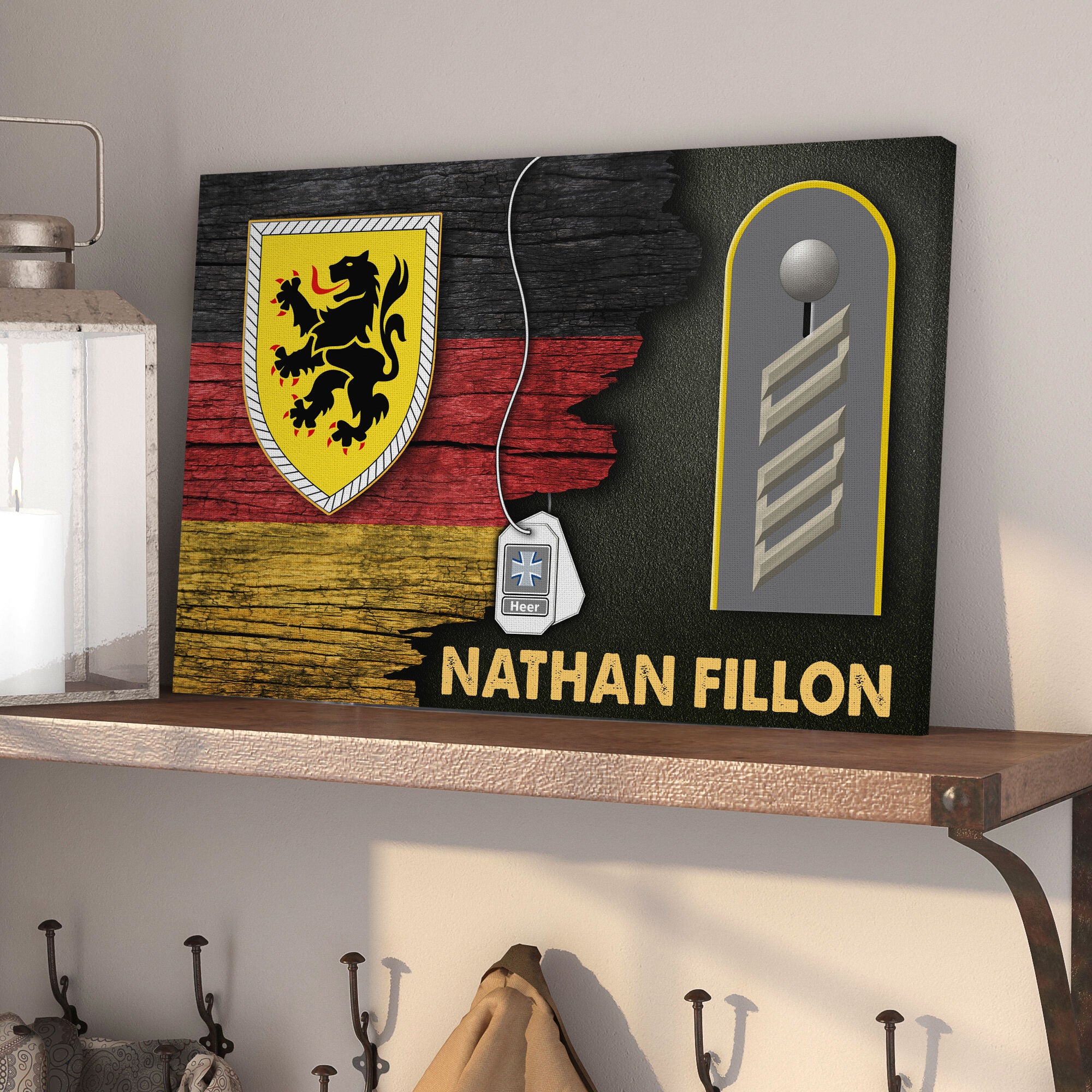 CustomsPig Lion (Heraldry) German Coat of Arms Heer Half Flag With Military Ranks/Insignia Canvas