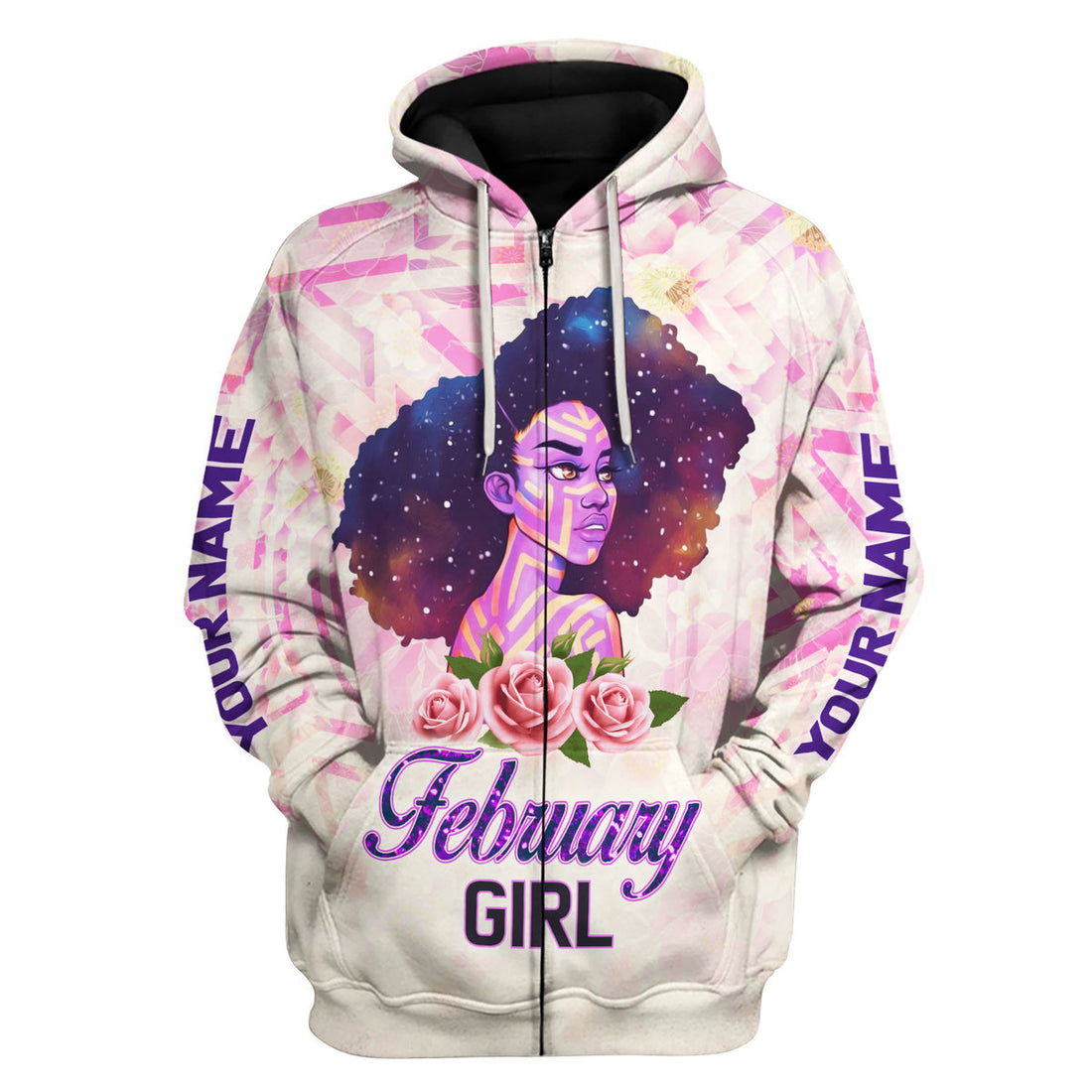 CustomsPig Personalized Zip Hoodie February Girl All Over Printed