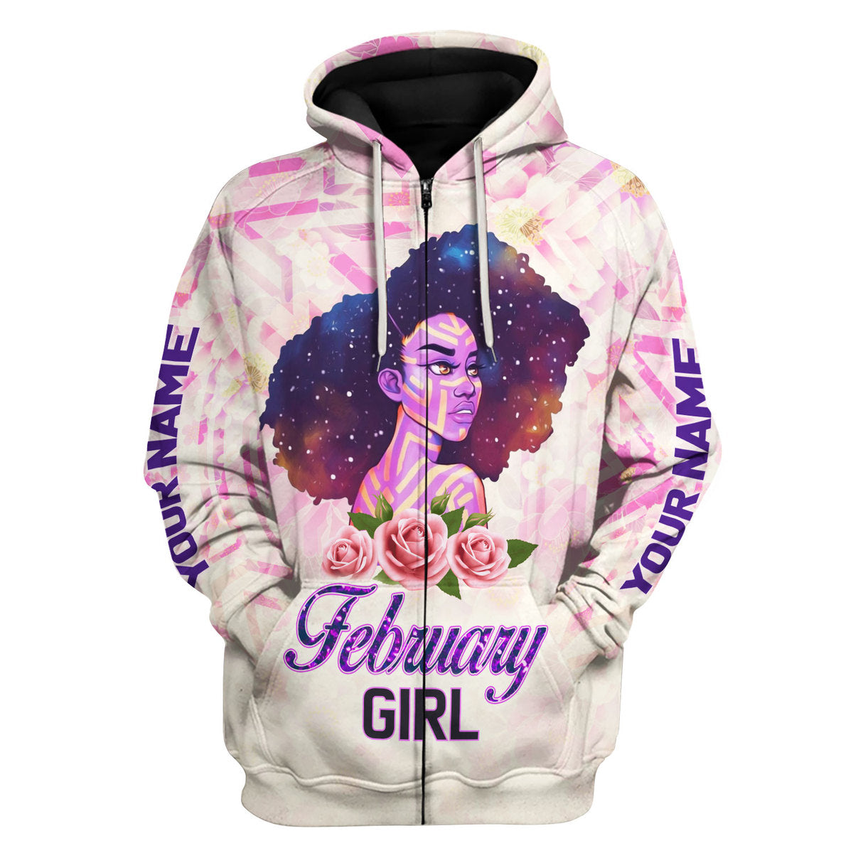 CustomsPig Personalized Zip Hoodie February Girl All Over Printed