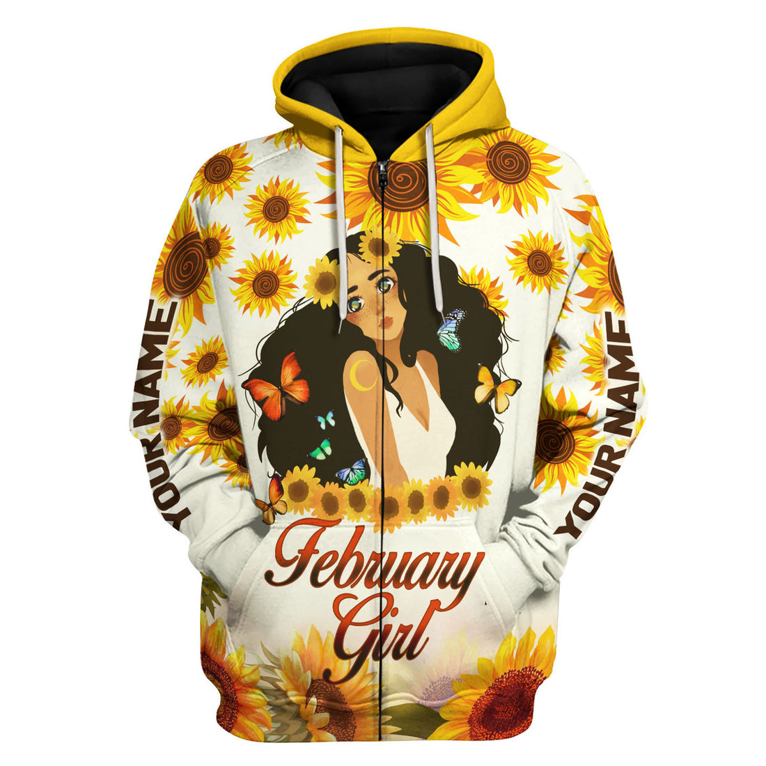 CustomsPig Personalized Zip Hoodie February Girl All Over Printed