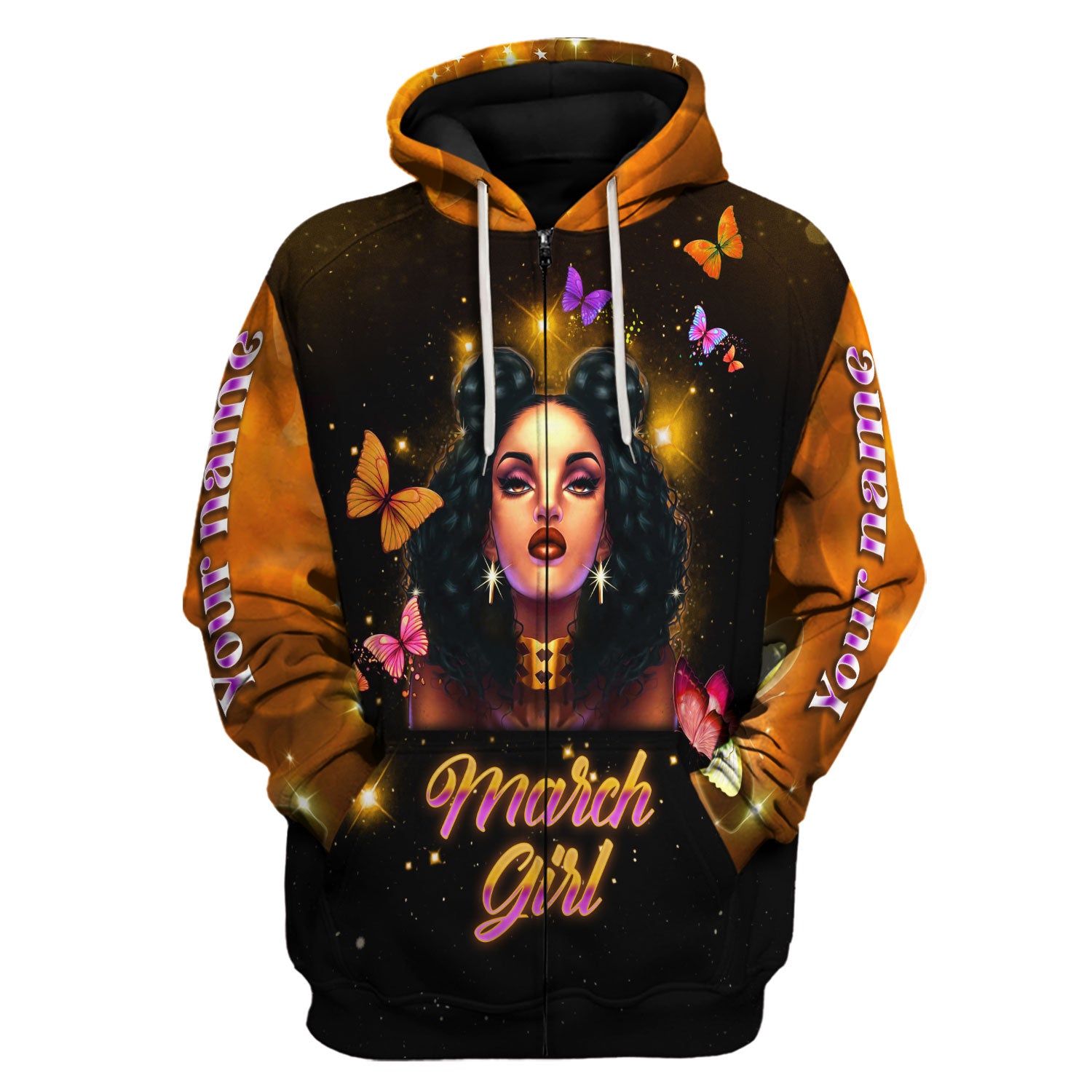 CustomsPig Personalized Zip Hoodie I Am A March Girl All Over Printed