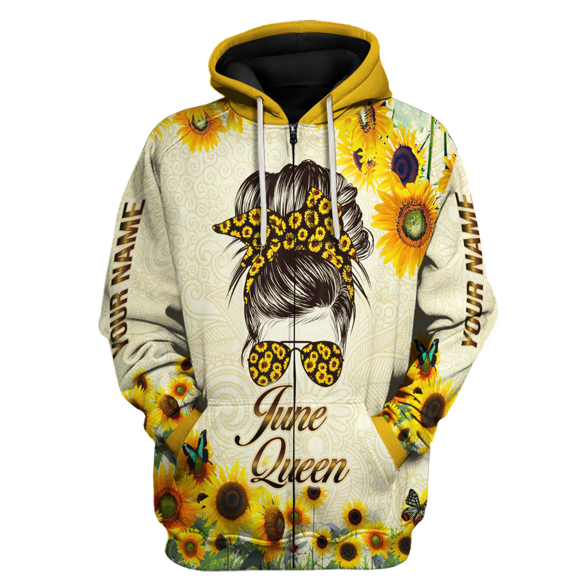 CustomsPig Personalized Zip Hoodie June Queen All Over Printed