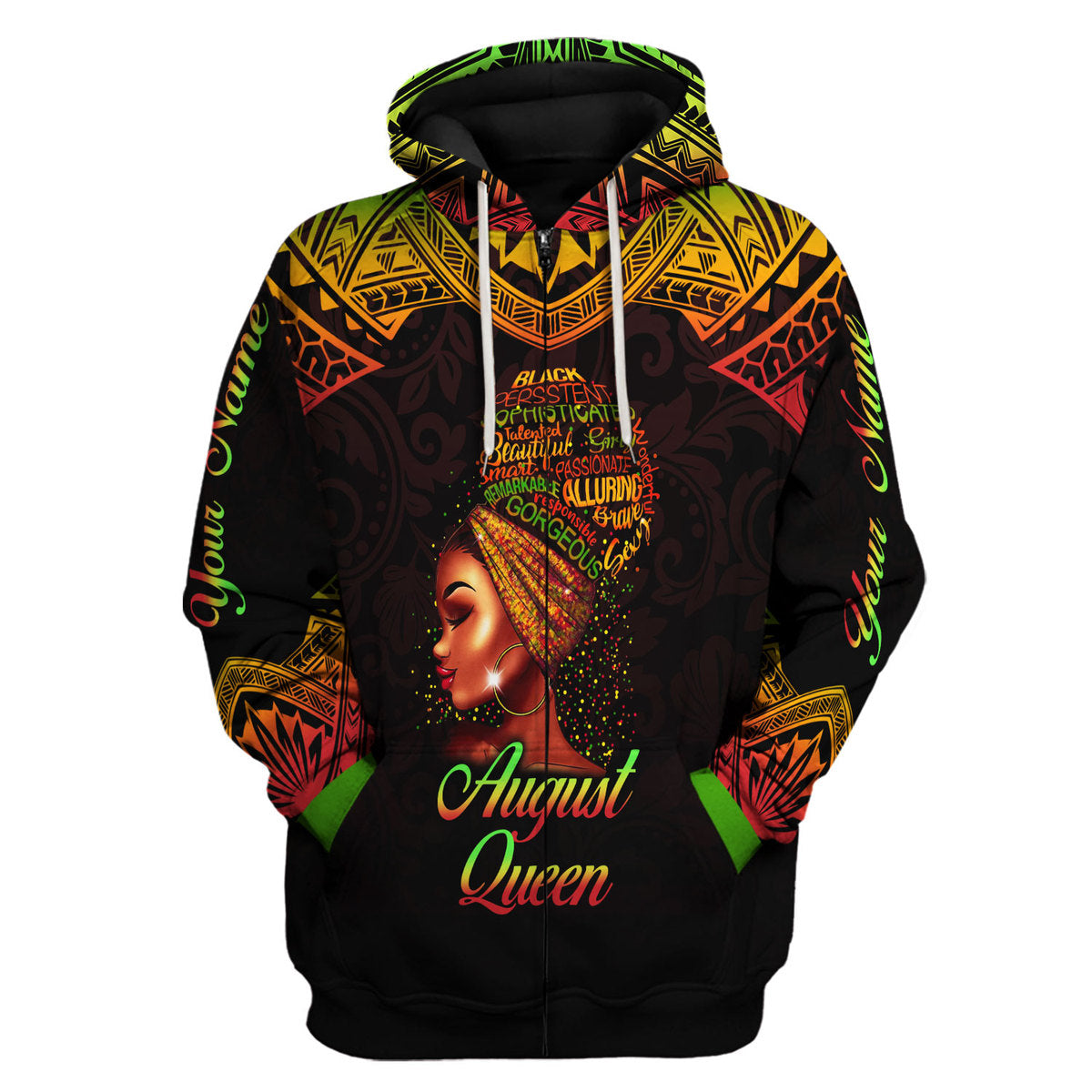 CustomsPig Personalized Zip Hoodie August Queen All Over Printed