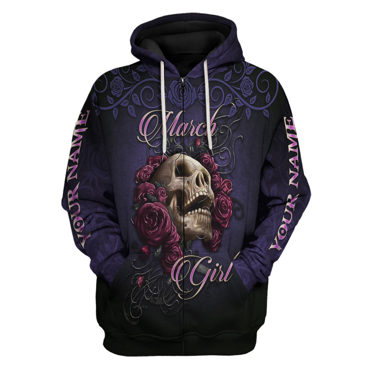 CustomsPig Personalized Zip Hoodie I'm A March Girl All Over Printed