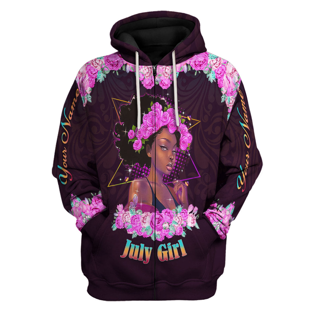 CustomsPig Personalized Zip Hoodie July Girl All Over Printed
