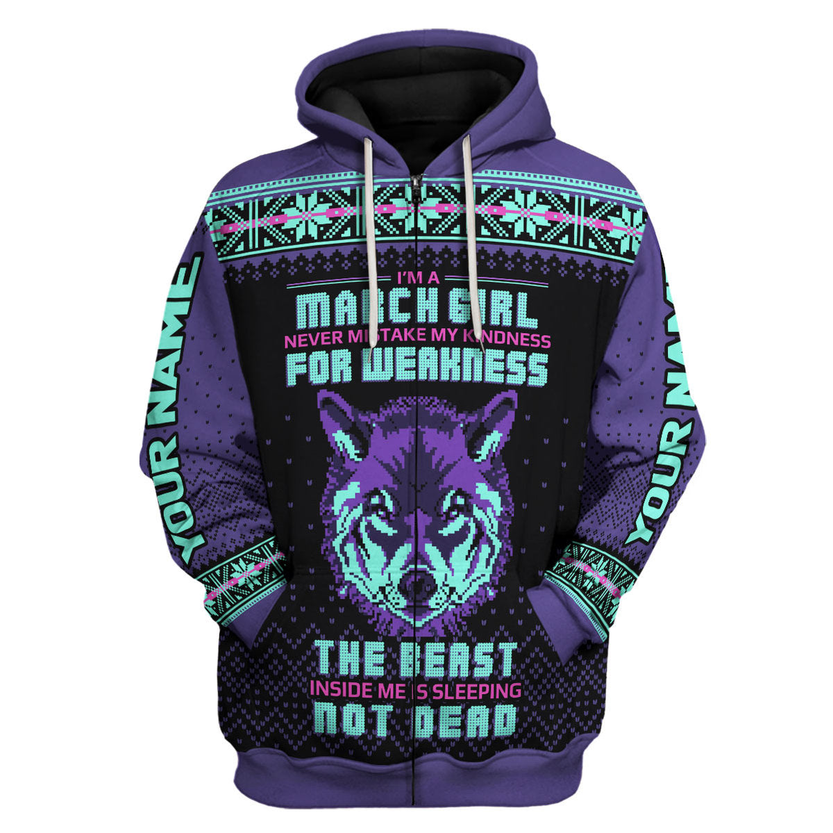 CustomsPig Personalized Zip Hoodie March Girl All Over Printed