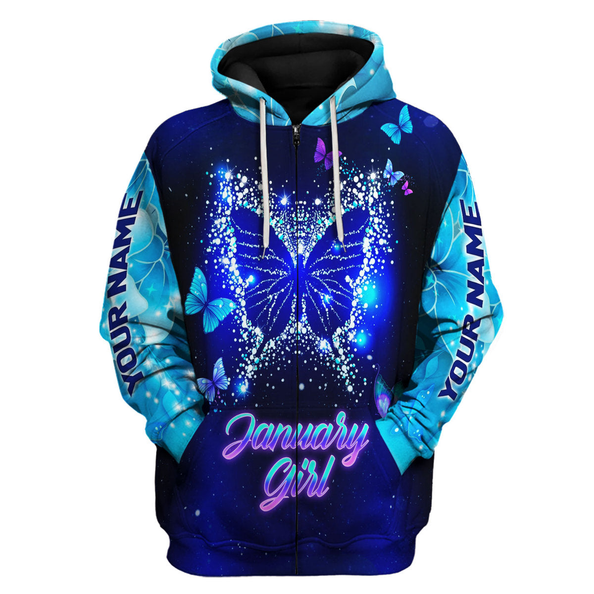 CustomsPig Personalized Zip Hoodie January Girl All Over Printed