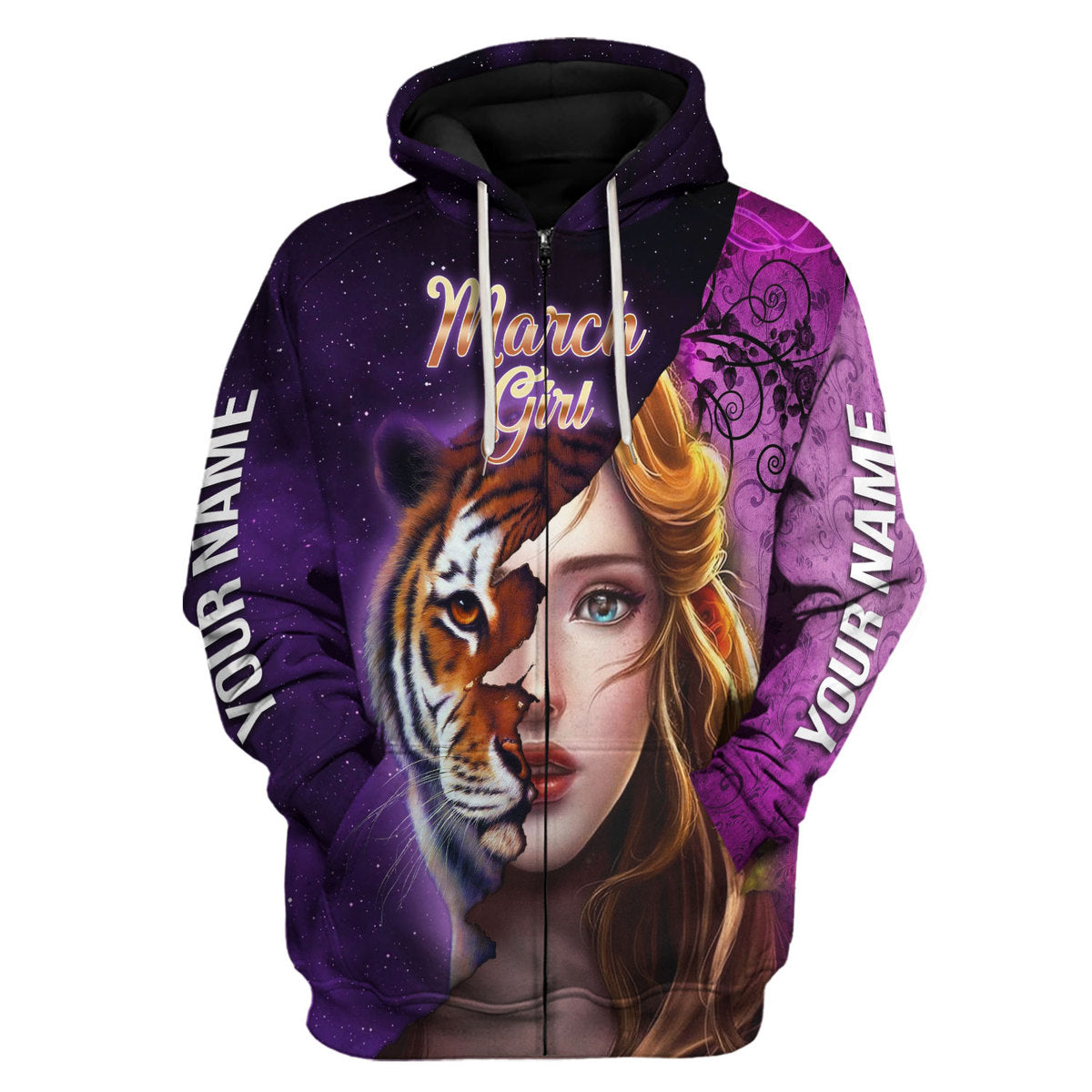 CustomsPig Personalized Zip Hoodie As A March Girl All Over Printed