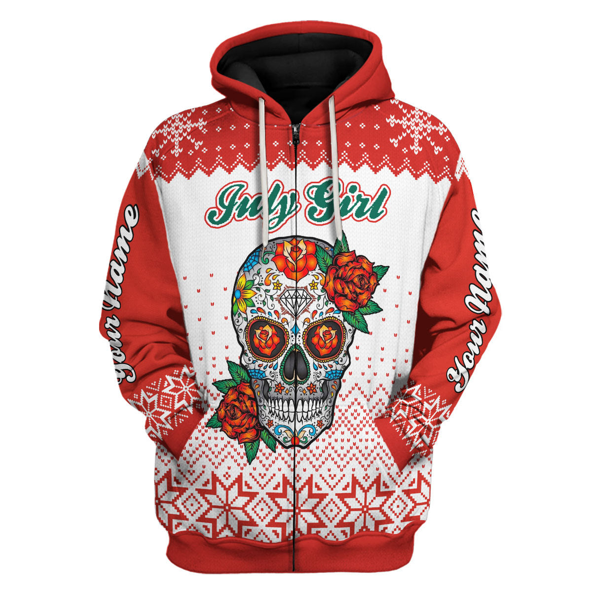 CustomsPig Personalized Zip Hoodie July Girl All Over Printed