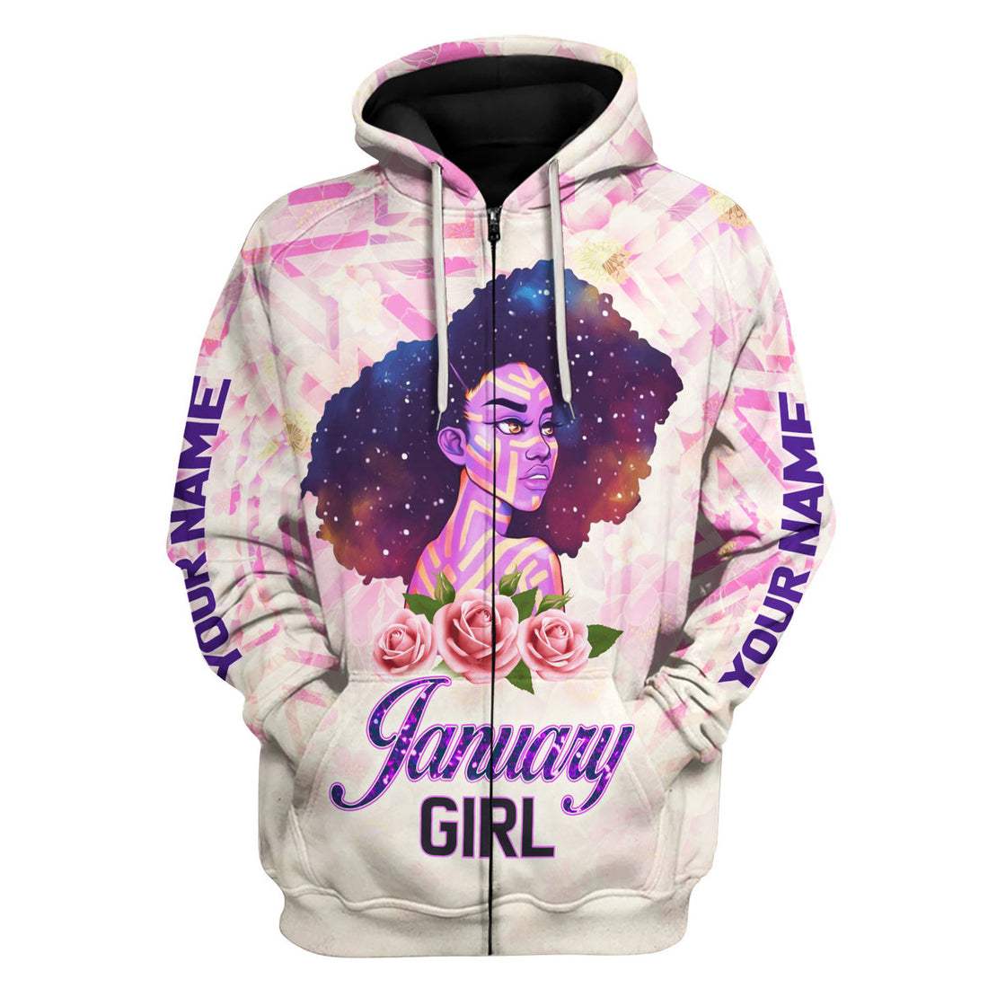 CustomsPig Personalized Zip Hoodie January Girl All Over Printed