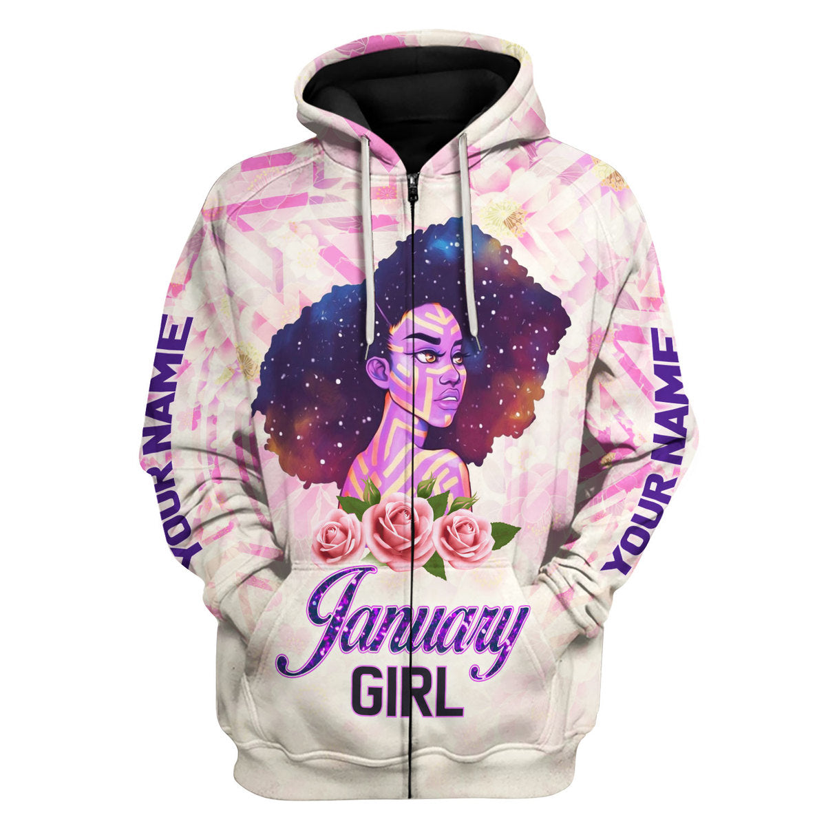 CustomsPig Personalized Zip Hoodie January Girl All Over Printed