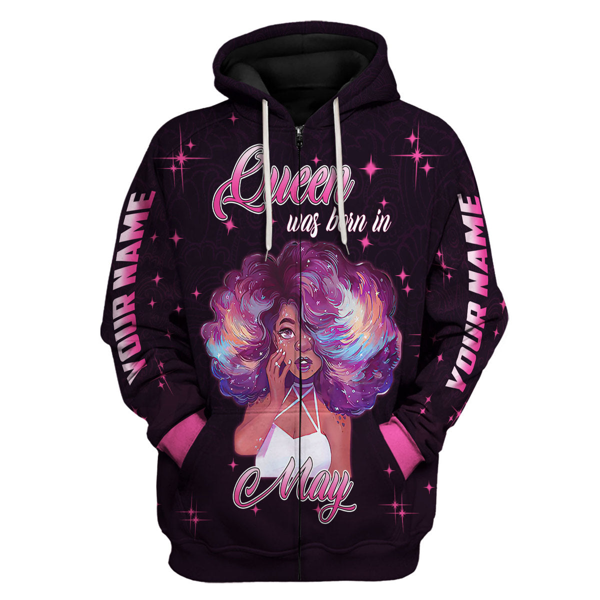 CustomsPig Personalized Zip Hoodie May Girl She's Beautiful Bold All Over Printed