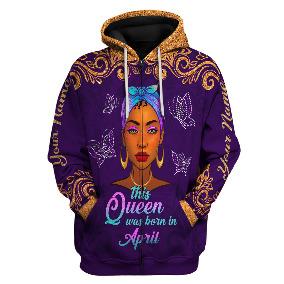 CustomsPig Personalized Zip Hoodie April Queen All Over Printed
