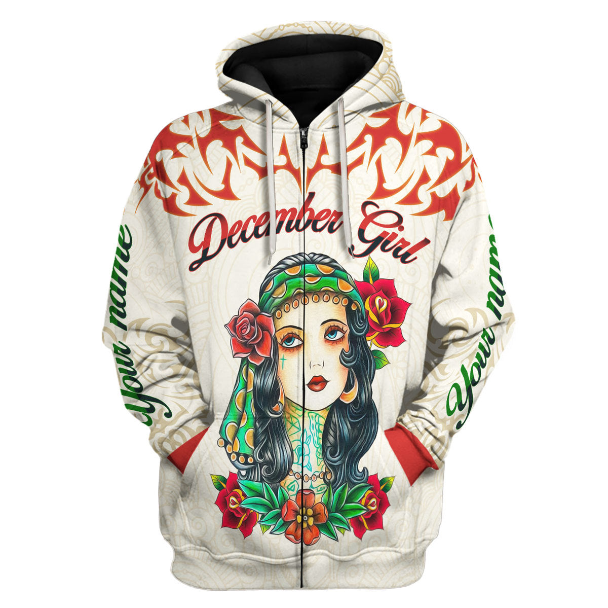CustomsPig Personalized Zip Hoodie December Girl All Over Printed