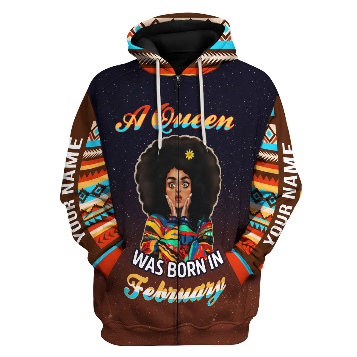 CustomsPig Personalized Zip Hoodie February Girl All Over Printed