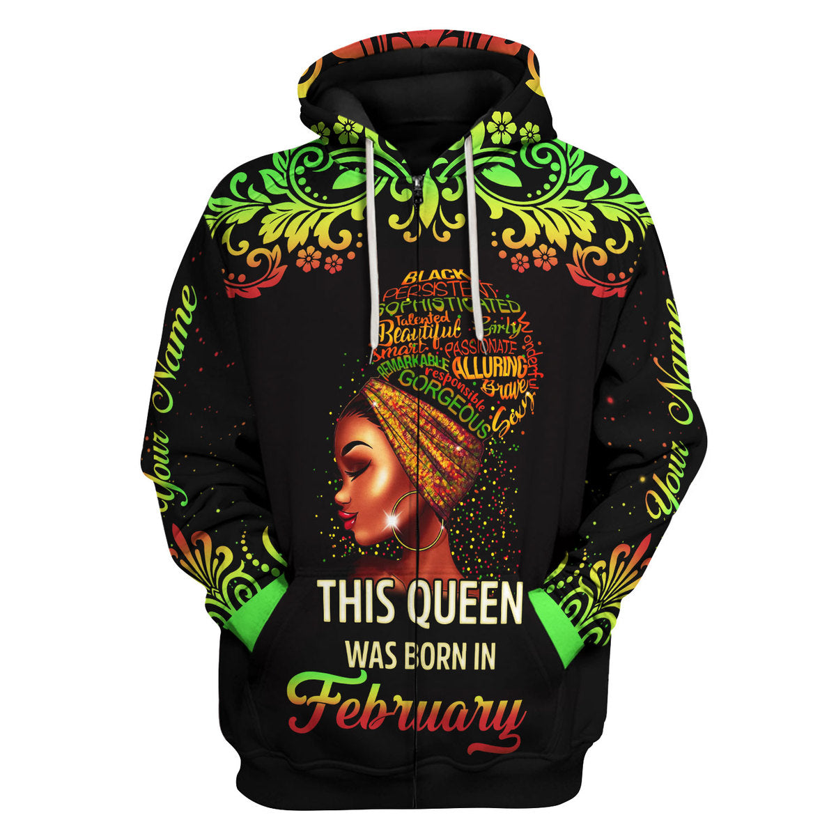 CustomsPig Personalized Zip Hoodie February Girl I Am 100% Me All Over Printed