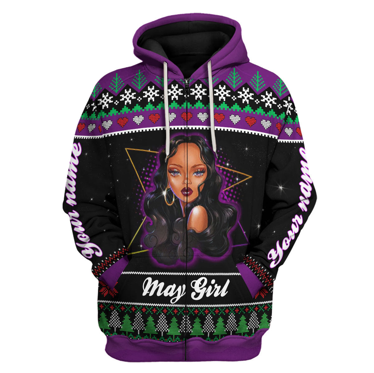 CustomsPig Personalized Zip Hoodie May Girl All Over Printed