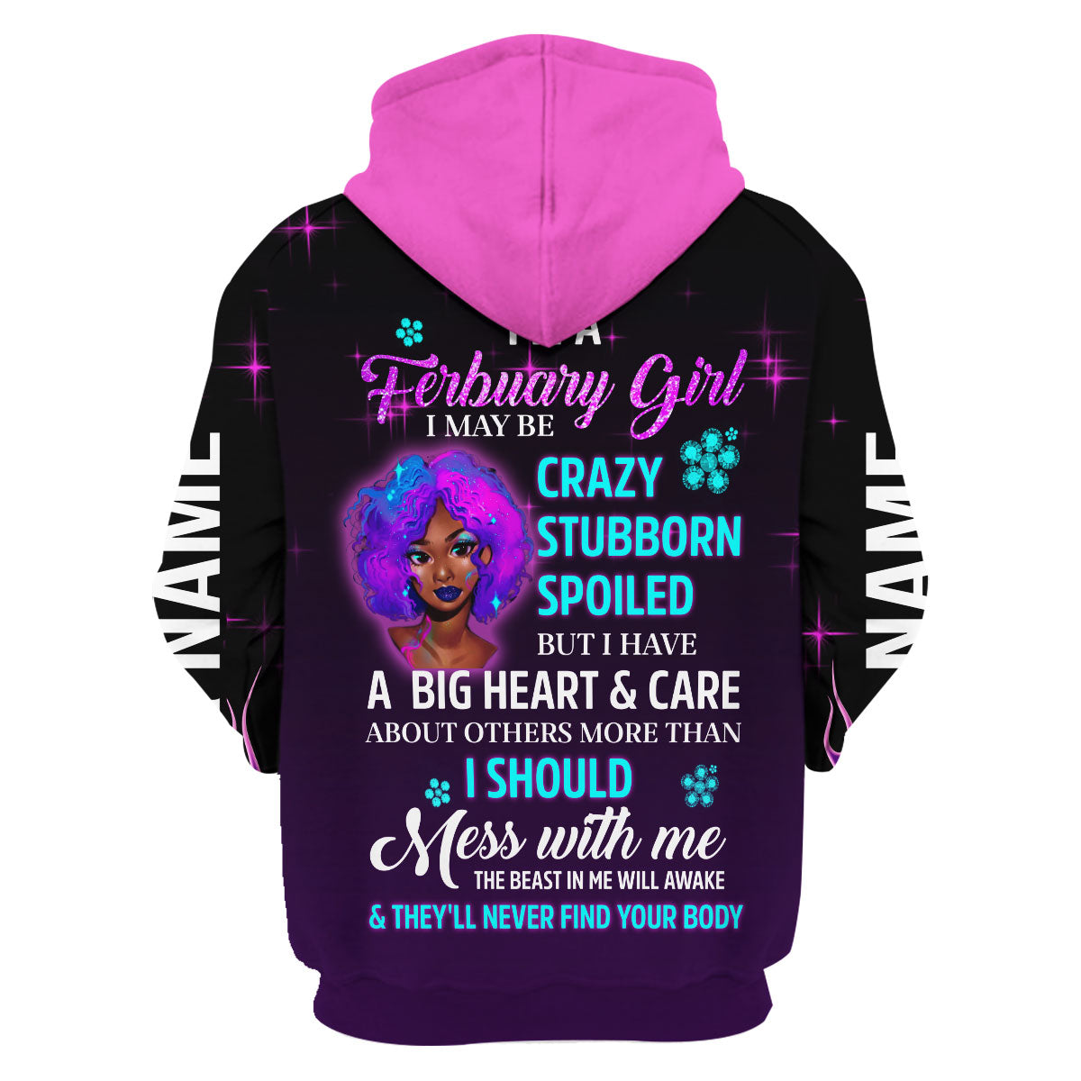 CustomsPig Personalized Zip Hoodie Queen Was Born In February All Over Printed