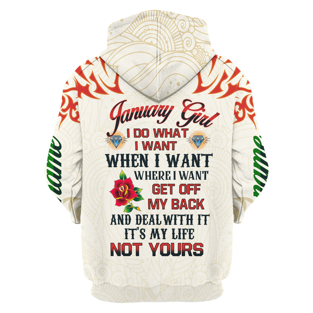 CustomsPig Personalized Zip Hoodie January Girl I Do What I Want All Over Printed