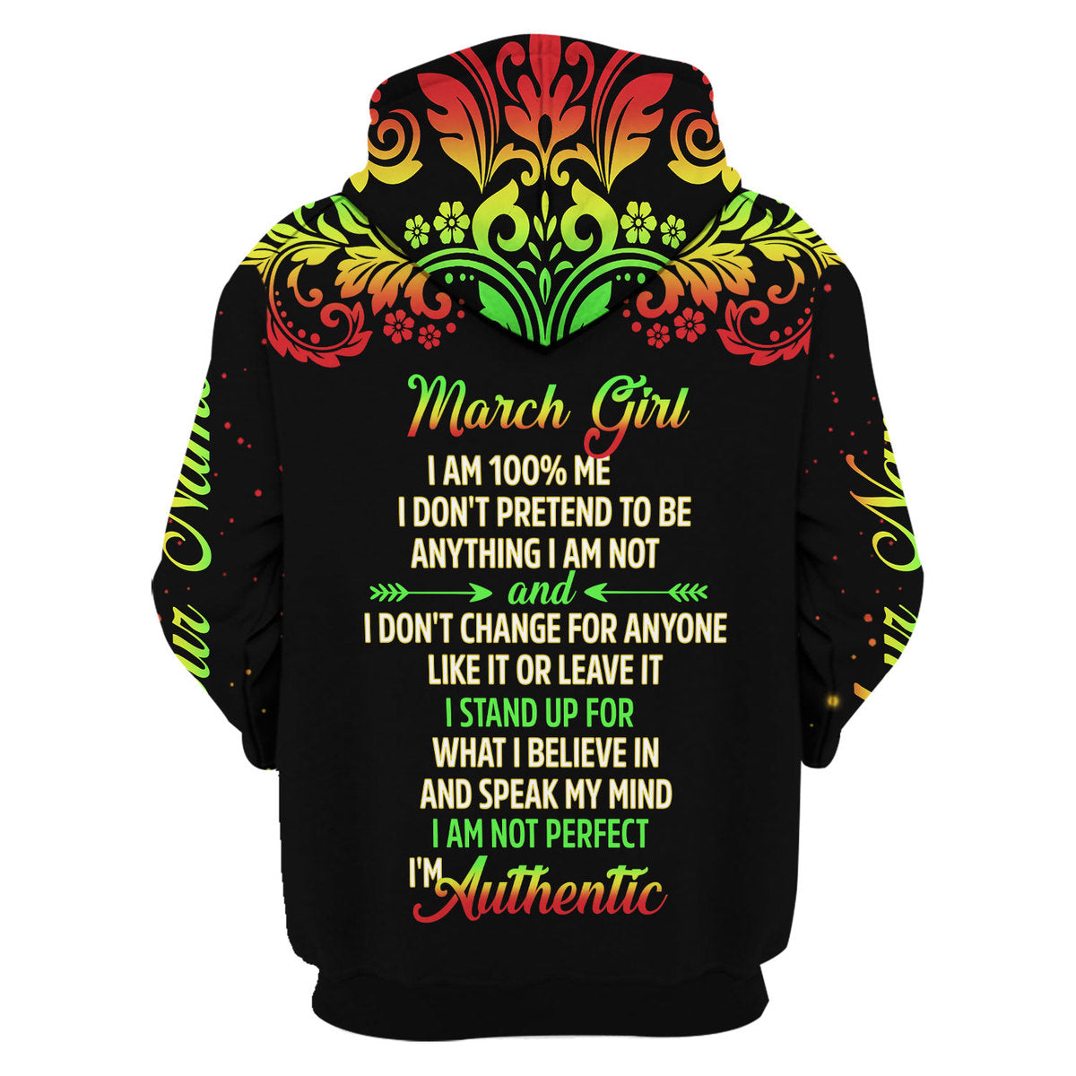 CustomsPig Personalized Zip Hoodie March Girl I Am 100% Me All Over Printed