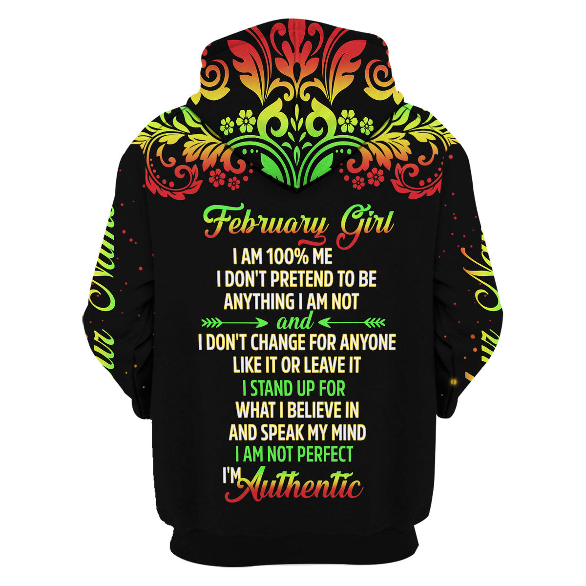 CustomsPig Personalized Zip Hoodie February Girl I Am 100% Me All Over Printed