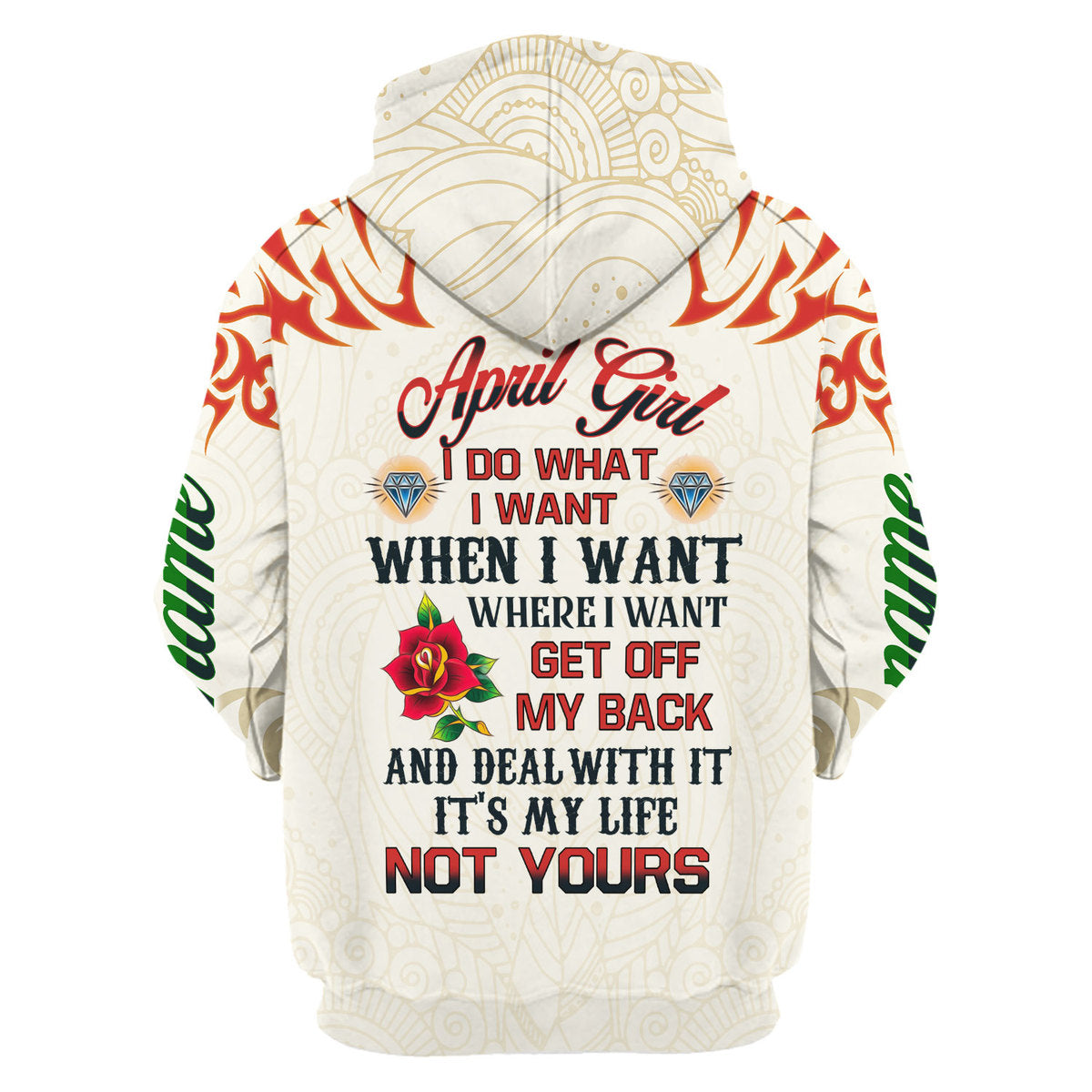 CustomsPig Personalized Zip Hoodie April Girl I Do What I Want All Over Printed