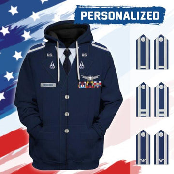 Personalize Name U.S Space Force Service Dress 3D Uniform-Officer  Unisex Zip Hoodie