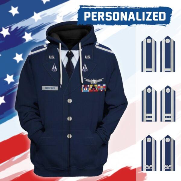 Personalize Name U.S Space Force Service Dress 3D Uniform-Officer  Unisex Zip Hoodie