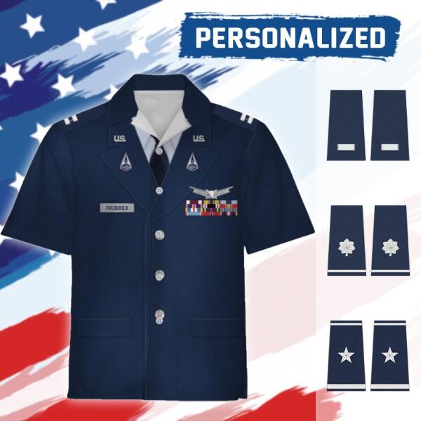 HumansBold Unisex Hawaiian Shirt U.S Space Force Service Dress (Class B) 3D Uniform-Officer