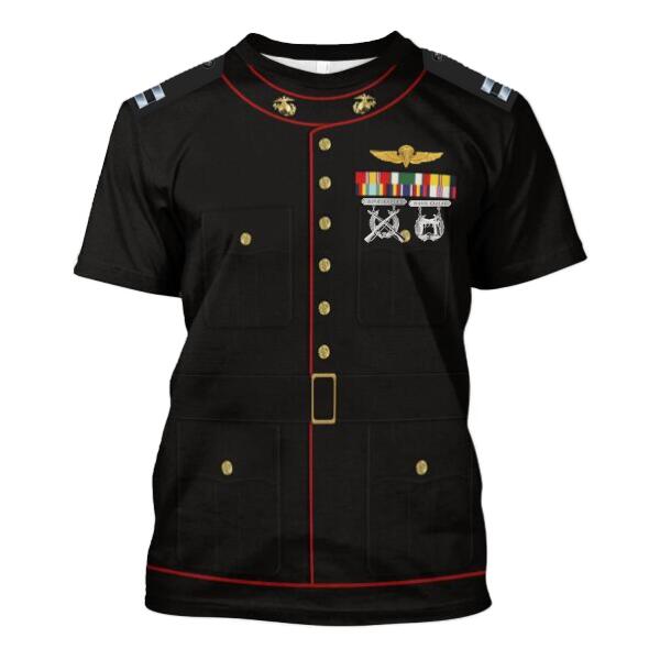 HumansBold Unisex T-Shirt U.S Marine Corps Blue Service Uniform 3D Uniform-Officer