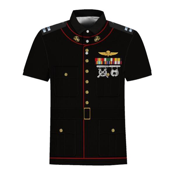 HumansBold Unisex Polo Shirt U.S Marine Corps Blue Service Uniform 3D Uniform-Officer