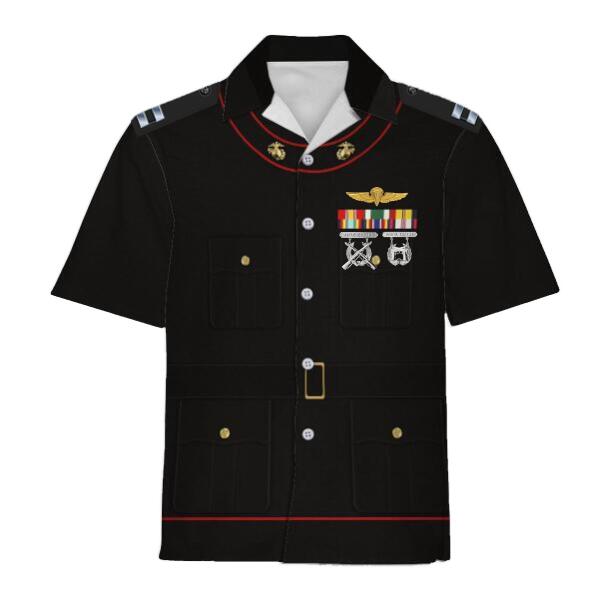 HumansBold Unisex Hawaiian Shirt U.S Marine Corps Blue Service Uniform 3D Uniform-Officer