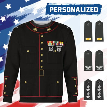 HumansBold Unisex Sweatshirt U.S Marine Corps Blue Service Uniform 3D Uniform-Officer