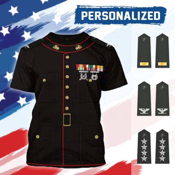 HumansBold Unisex T-Shirt U.S Marine Corps Blue Service Uniform 3D Uniform-Officer