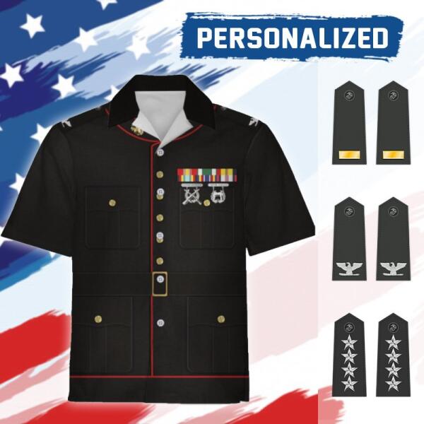 HumansBold Unisex Hawaiian Shirt U.S Marine Corps Blue Service Uniform 3D Uniform-Officer