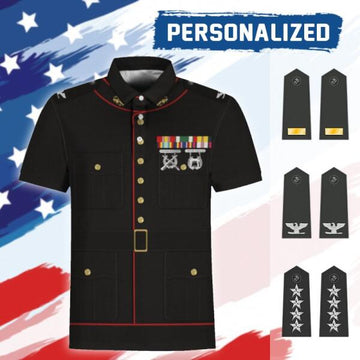 HumansBold Unisex Polo Shirt U.S Marine Corps Blue Service Uniform 3D Uniform-Officer