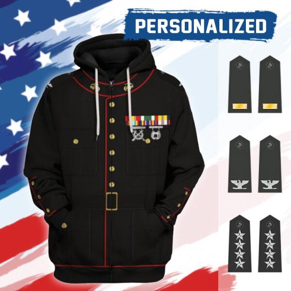 HumansBold Unisex Zip Hoodie U.S Marine Corps Blue Service Uniform 3D Uniform-Officer